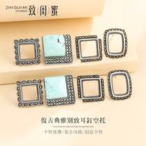 925 pure silver earbuds with female overbearing personality earrings empty tog inlaid nectar wax green pine stone square ear holly