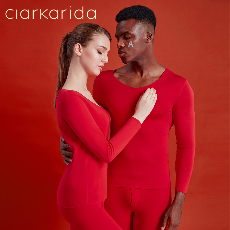 clarkarida's natal tiger year couple's hot clothes men's and women's big red velvet autumn clothes sanitary pants suit