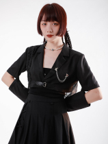 SunsetPark original design coat women Summer thin black short sleeve detachable sleeve leather buckle short suit women