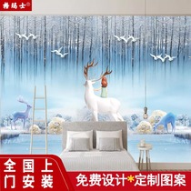 8d Sofa wall paper 5d Living room mural 3d Solid film and TV Wall cloth Atmosphere TV Background wall modern minimalist elk
