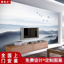 New Chinese TV Background Wall Wallpaper Hand-painted Pen Plum Blossom Bird Ink Painting Landscape Wall Paper Background Wall Cloth