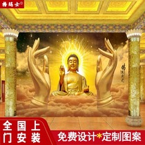 3D solid frescoes such as coming to Buddha Guanyin wall Broom painting background wall decoration painting wall paper Seamless custom wall cloth