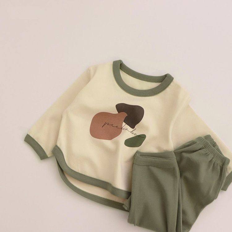 Baby cotton suit spring and autumn bottoming pajamas children's home clothes male and female baby contrast color long-sleeved split two-piece set