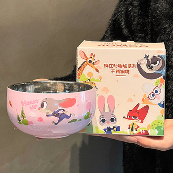 Zootopia Judy Nick Children's Bowl Food Grade 316L Stainless Steel Baby Feeding Bowl Special for Baby Food