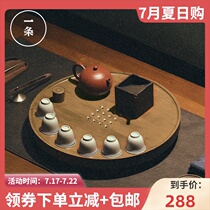 Round water storage solid wood tea tray Small dry bubble table For one person household drawer Kung Fu tea set Tea Sea tea table