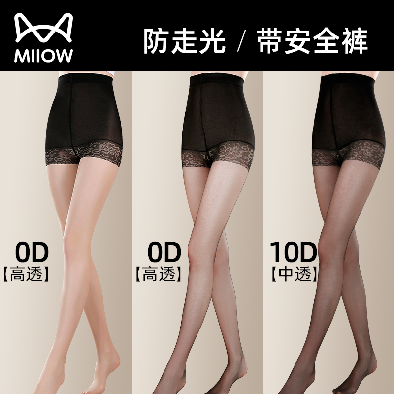 Cat-Themed Women's Thin Anti-Snag Stockings for Summer, Anti-Exposure Safety Pantyhose, Black 0D High-Transparency