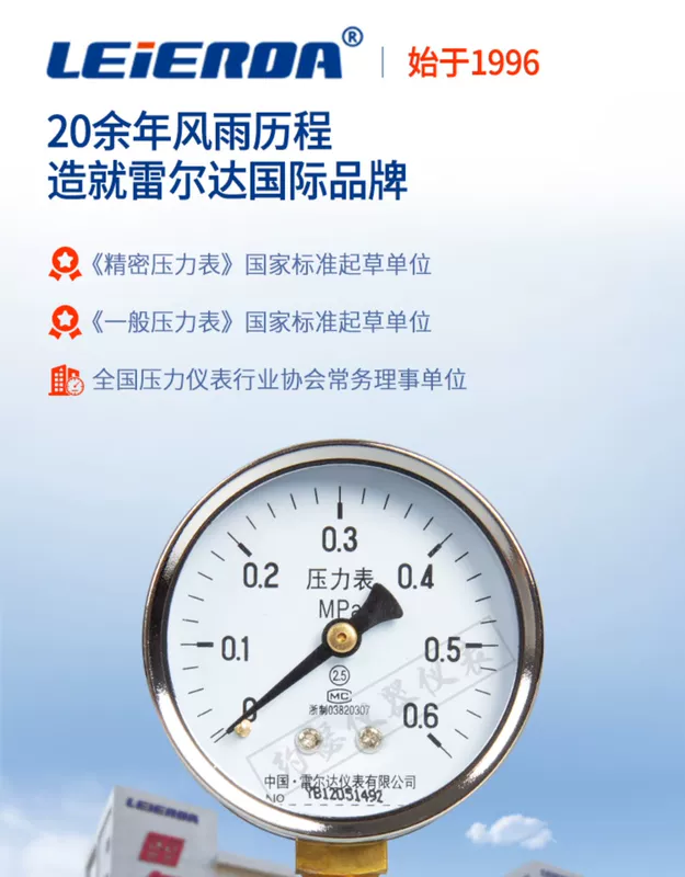 Relda Y-60 thông thường đồng hồ đo áp suất 0-1.6MPa chân không áp suất âm đồng hồ đo áp suất nước 10kg khí đồng hồ đo áp suất dầu 40MP