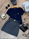 Waist Slimming Look Short Top T-Shirt Women's Suit Gray A-Line Skirt Summer New Versatile Set for Small People