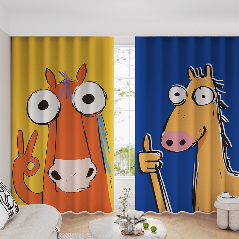 Cartoon Pony Curtains 2026 New Model Year of the Horse Full Blackout Zodiac Year Decoration Bedroom Abstract Sun Protection Fabric
