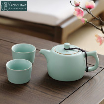 Italian ZPPSN Ru kiln teapot pure handmade light lavish tea set with small set of one-pot-two-cup home green porcelain