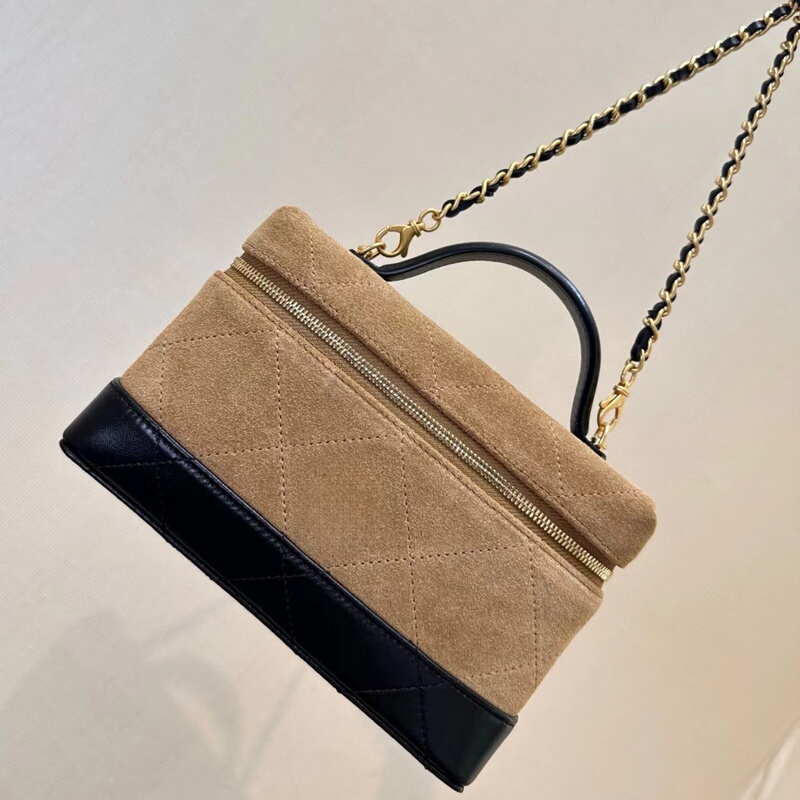 20/26S New Suede Brown Color-Blocked Lp Box Bag Single Shoulder Crossbody Textured Lunch Box Bag Fashionable Small Square Bag for Women