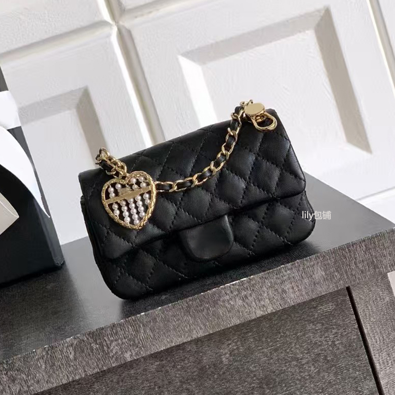 6/25A New Ultra-Mini Pendant Bag Heart-Shaped Pearl Pendant Small Bag Chain Decoration Lipstick Bag Coin Purse