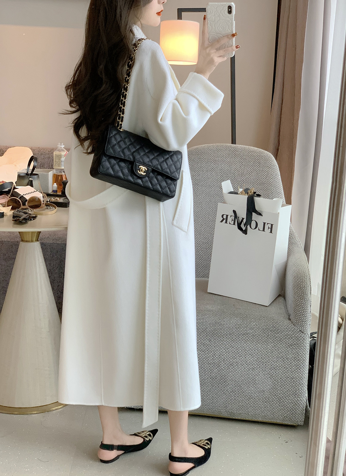 JustQin Rome early morning Quan wool coat 2022 autumn and winter mid-length double-sided woolen white coat coat