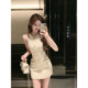 JustQin Gold Button Champs 2025 New Autumn Style Gold Button Short Skirt Small Fragrant Style Dress for Women