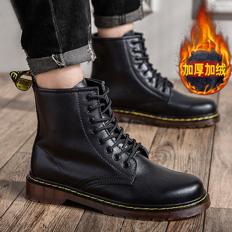 Winter high tube small size men's shoes 35 trend 36 increase in 37 autumn leather plus velvet warm couple Martin boots men