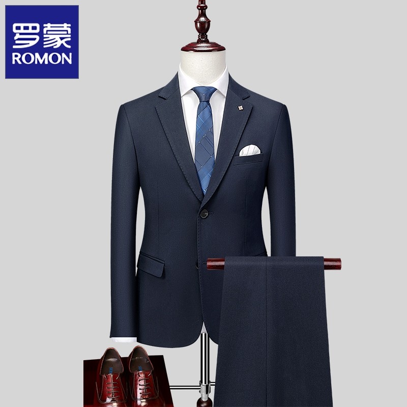 Romon men's slim professional suit Groom wedding dress Youth new business suit suit two-piece men