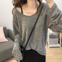 2021 autumn and winter long sleeve T-shirt female Korean version loose thin Joker gray Foreign color thin model with base shirt XI