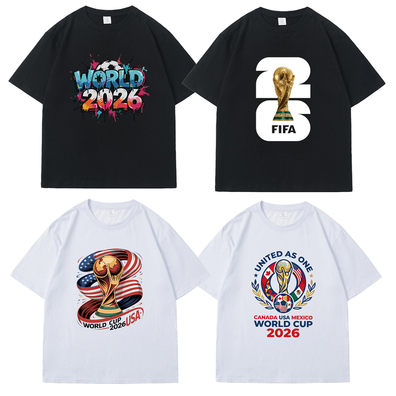 2026 World Cup Short-Sleeved United States, Canada and Mexico International Sports Football Pure Cotton Large Size Fan Commemorative T-Shirt