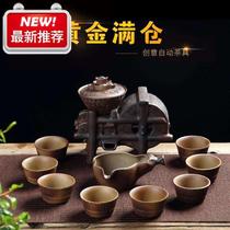 Stone mill 4-plate antique fully automatic tea set lazy kung fu tea making artifact household ceramic teapot teacup set