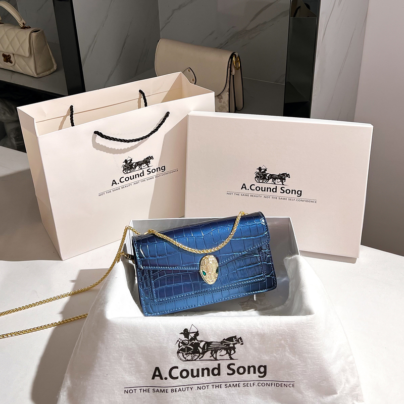 A.Cound Song Patent Leather Light Luxury High-End Glossy Snake Head Dionysus Bag 2026 New Trendy Chain Small Square Bag A.Cound Song Patent Leather Light Luxury High-End Glossy Snake Head Dionysus Bag 2026 New Trendy Chain Small Square Bag