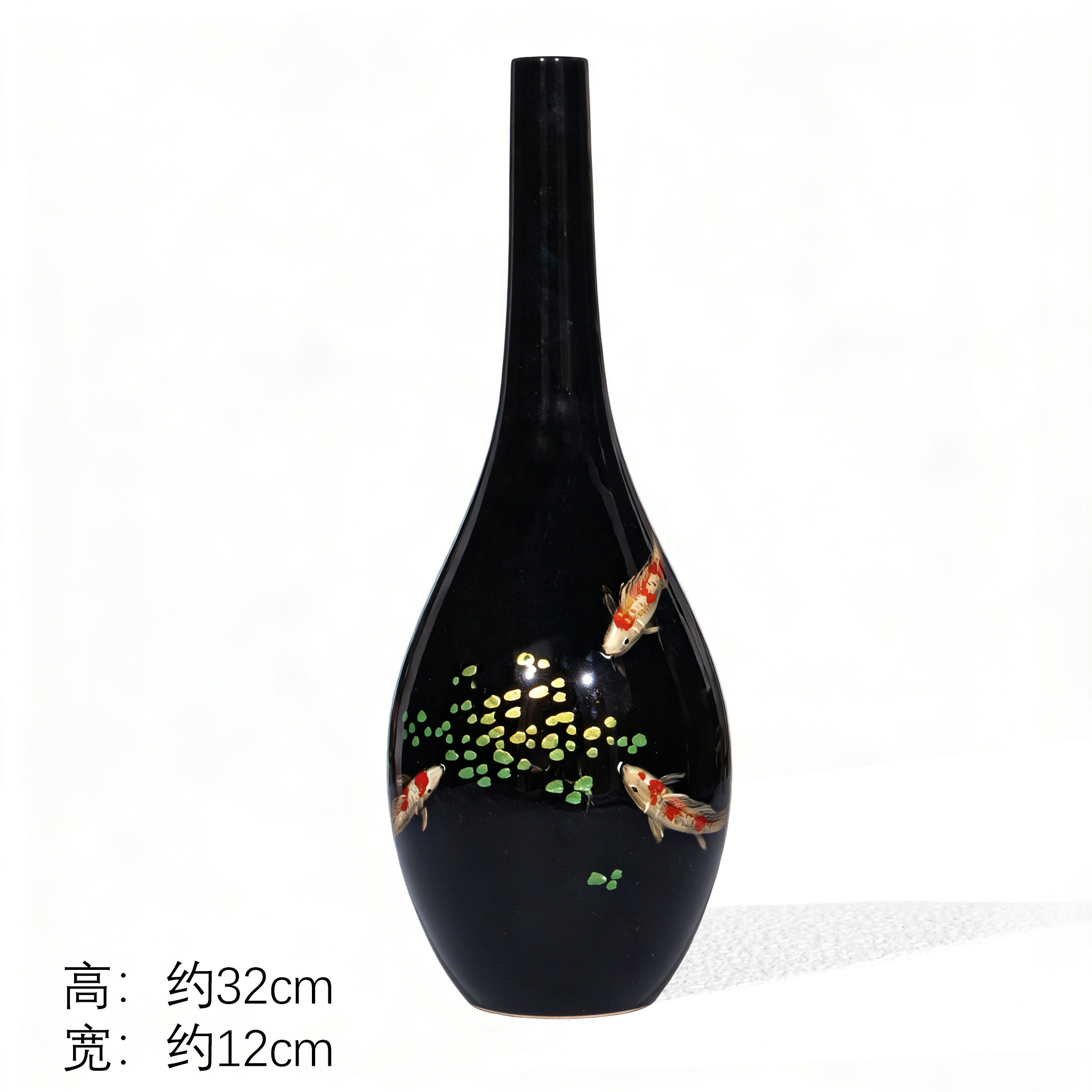 七巷大漆花瓶福州犀皮漆中式风格脱胎漆器工艺品红金观鱼-Taobao-Tmall