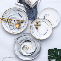 Nordic plate ceramic gold edge marble plate Western food steak plate ins Net red dessert plate household dish