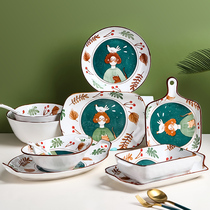 Japanese dishes creative cartoon cute tableware Bowl Bowl home ramen bowl rice bowl soup bowl noodle bowl fruit salad bowl