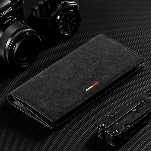 Мужской длинный трендовый модный бумажник, ультратонкий кошелек с молнией, из натуральной кожи