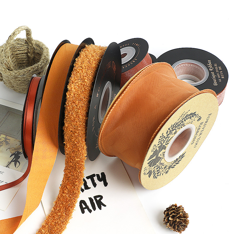 Caramel Pumpkin Color Series Bouquet Ribbon Cake Baking Gift Box Decoration Tie Ribbon Clothing DIY Accessories