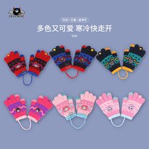devilwing little devil touch screen five fingers wool Autumn Winter hanging neck full finger knitted warm childrens gloves