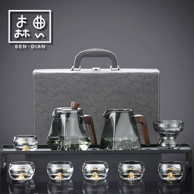 Glass Tea Set for Home Use 2026 New Model Light Luxury High-End Chinese Style Tea Brewing Teapot Full Set Classy Tea Cup Gift Box