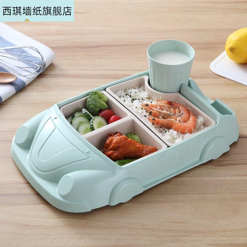 Children's dinner plate Home anti-fall tableware Baby sucker style car Sub-grid Cartoon Rice Bowls Kids Eat-Taobao