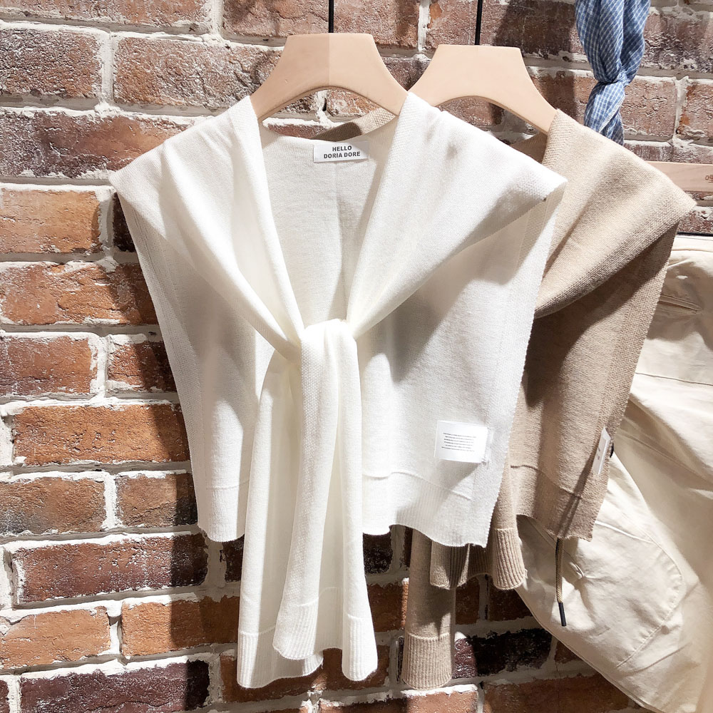 Wool blended solid color shawl with net red knotted waistcoat Korean version all-match spring and autumn summer air-conditioned room shoulder girl