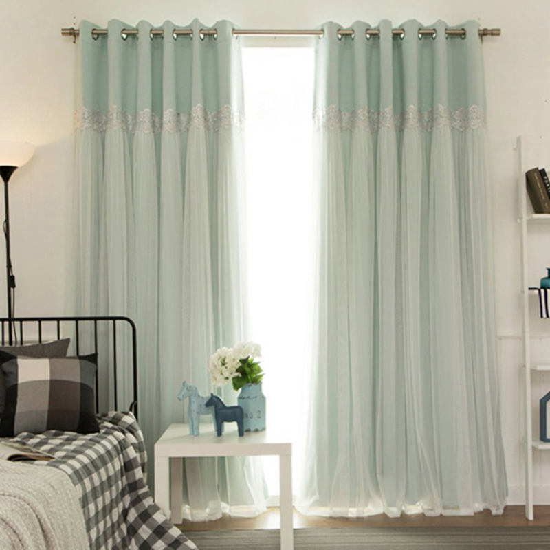 Korean pastoral lace curtain finished products Princess net red bedroom fresh double floating window living room pure color full shade cloth