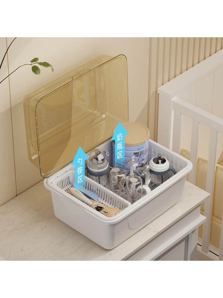 Baby Bottle Storage Box, Drying Rack with Lid, Dustproof, Baby Food Supplement Tableware Tool Storage Box Cabinet