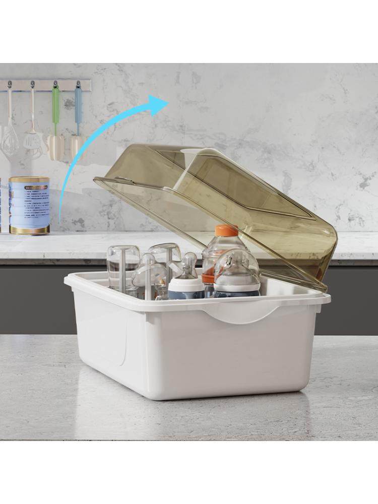 Baby Bottle Storage Box, Drying Rack with Lid, Dustproof, Baby Food Supplement Tableware Tool Storage Box Cabinet