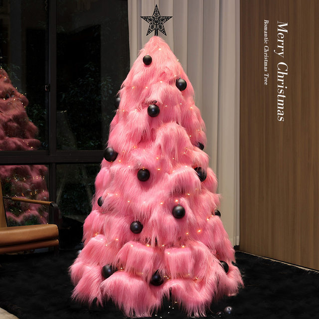 Pink Plush Large Christmas Tree with Lights, Artificial Christmas Tree, Cast Ornament, Foldable Handmade Atmosphere Decoration