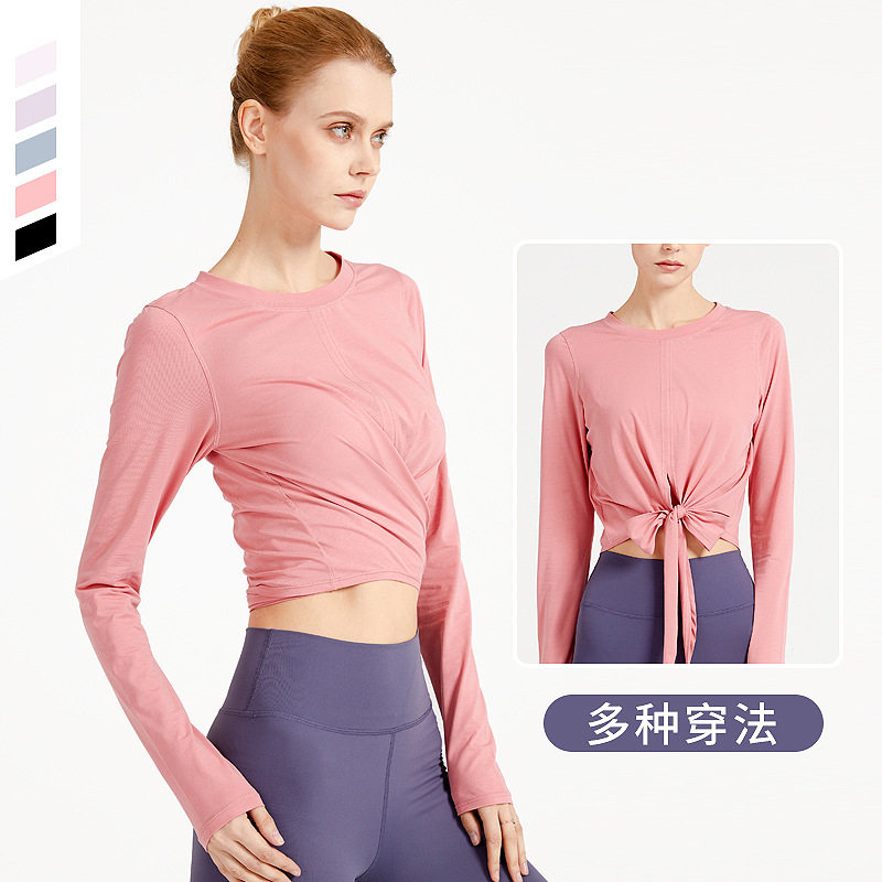 Strappy long-sleeved yoga clothes ladies breathable slim loose quick-drying T-shirt fitness clothes sports outdoor running tops