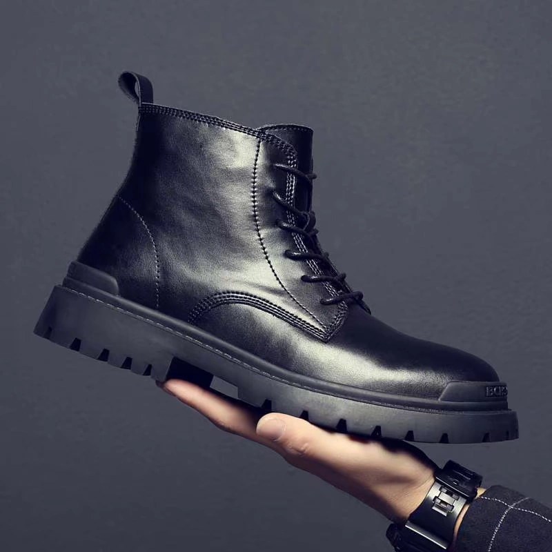 Giày cao cấp thương hiệu Martin boots nam của Anh giày nam cao cấp dụng cụ sa mạc giày ngắn ủng da đen giày cao cổ mùa thu giữa - Giày ống