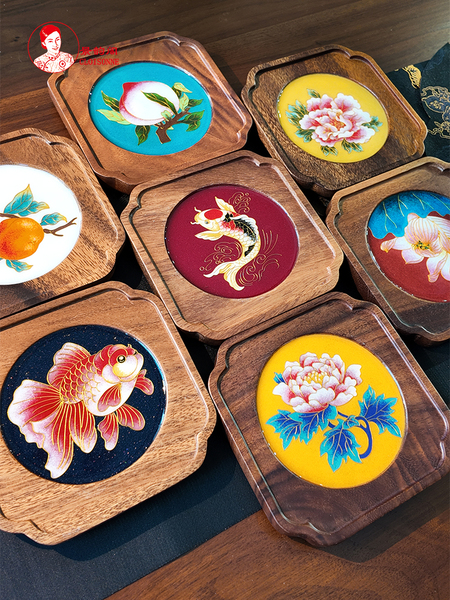 Blessing Series Teapot Mat and Teapot Holder Jingyungege Cloisonné Enamel DIY Material Kit, Intangible Cultural Heritage Cloisonné Souvenir Glaze