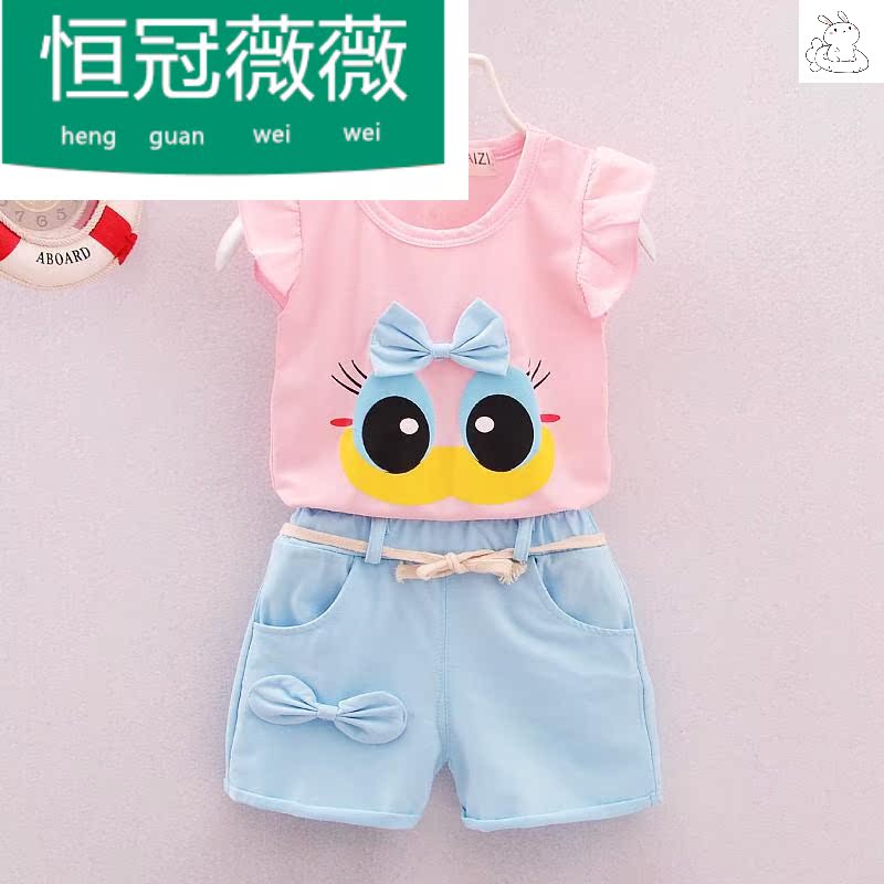 0-1-2-3 tuổi 4 tuổi 4 cô gái mùa hè trang bị cho 2017 em bé mới vest hai mảnh ẩm quần áo trẻ em childrens quần áo.