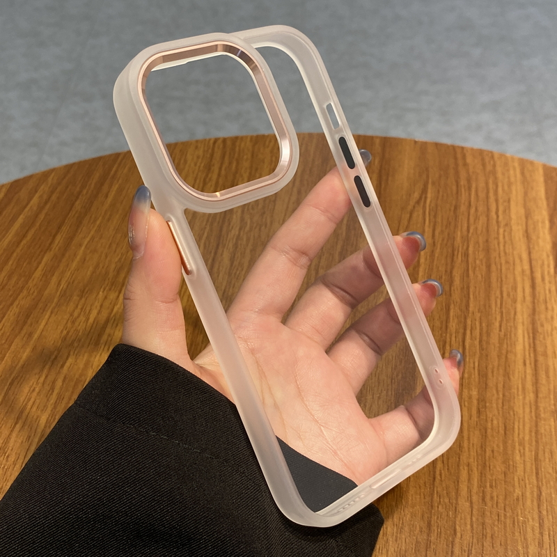 Overdraft pink metal macroporous application Apple 15promax mobile phone shell new iPhone14promax frosted 13pro transparent silicone cover 12 anti-fall advanced sensation Apple 1