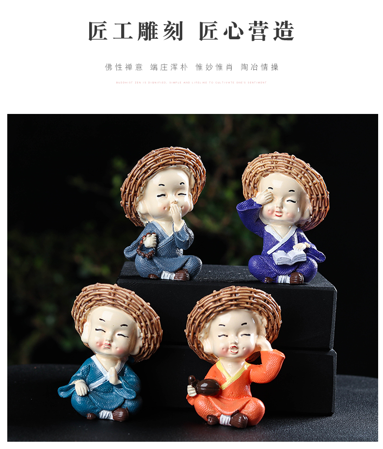 Creative resin young monk furnishing articles zen unique American four straw hat monk spend spoil tea pet landscape ornaments