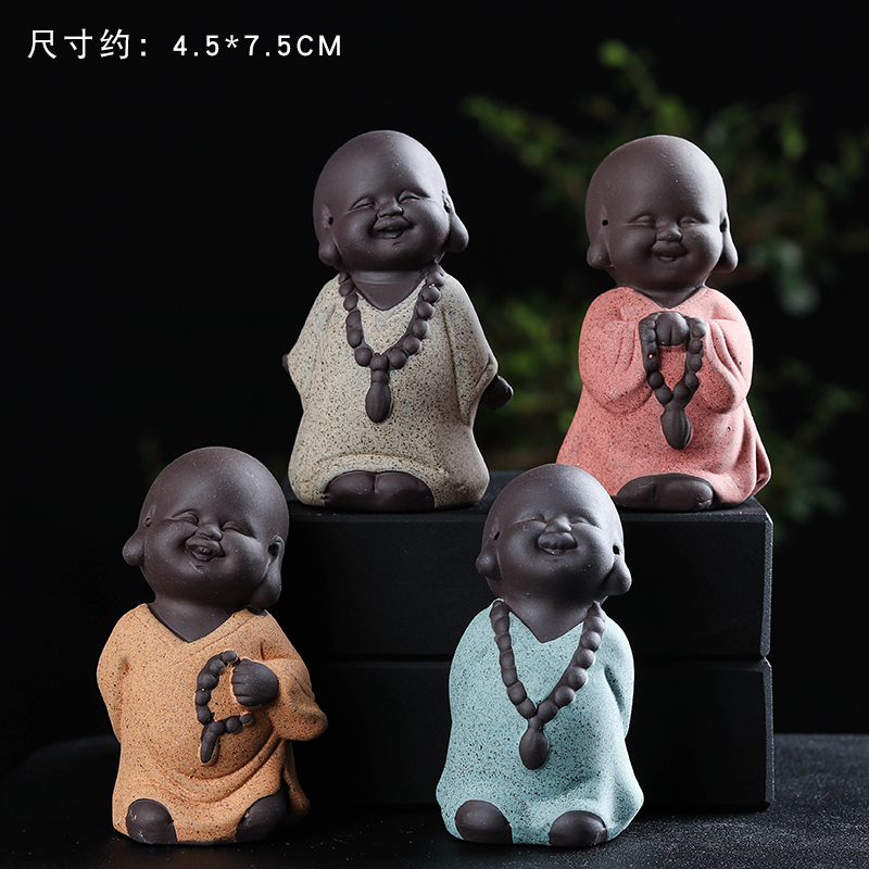 Creative lovely retro classic four young monk furnishing articles unique American spoil purple flower tea pet flowerpot ornaments