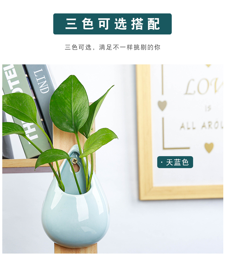 Hanging celadon ceramics flowerpots hydroponic money plant vase wall holing free creative Hanging basket Hanging decorative furnishing articles