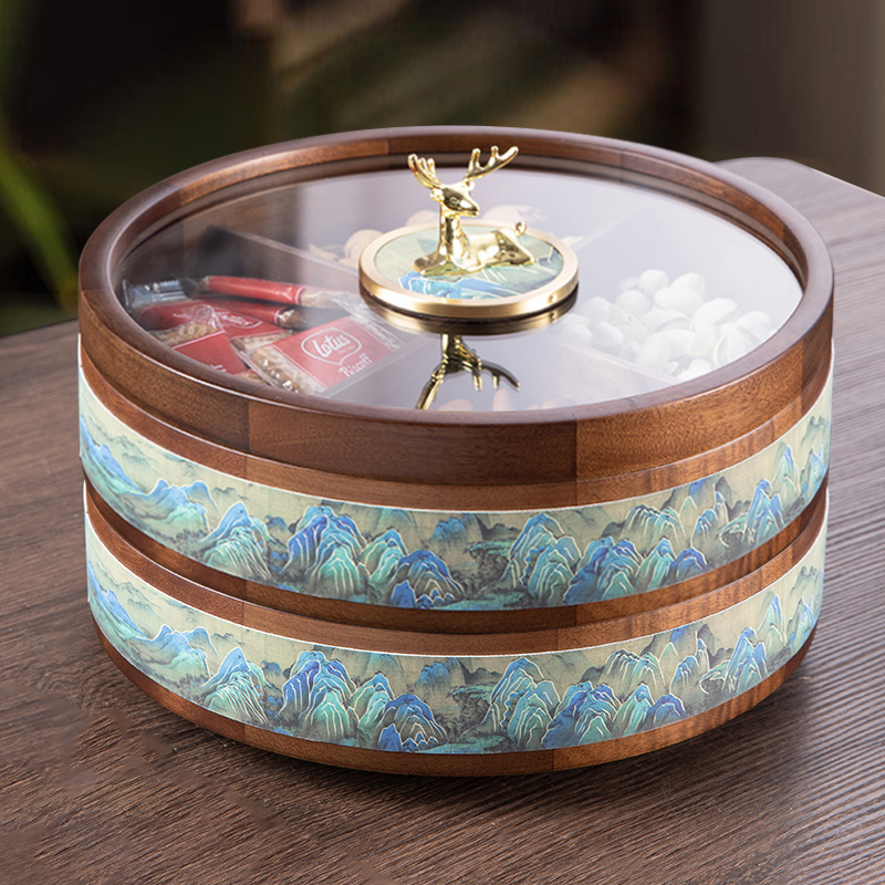 New Chinese Solid Wood Confectionery Fruit Pan Light Extravagant Upfront Living Room Tea Table Swing Piece Home Dried Fruit Box Containing Nut Box-Taobao
