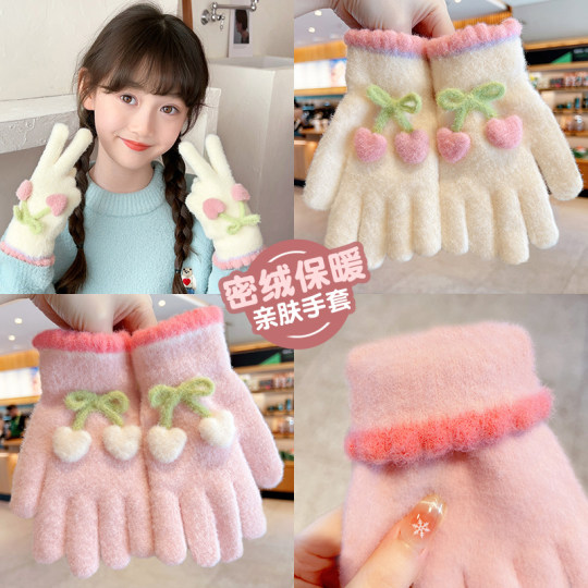 Children's gloves autumn and winter cold-proof and warm five-finger gloves