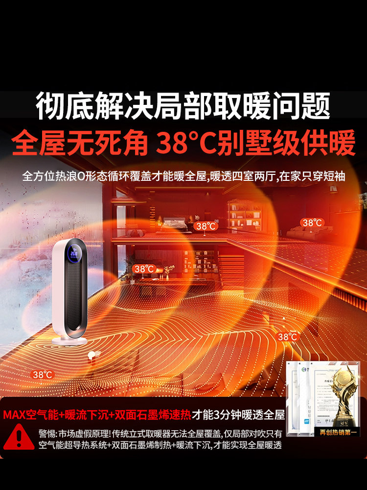 2025 New Model Heater Fan for Home Use, Large Area, Energy-Saving, Graphene Electric Heater for Winter Bathroom