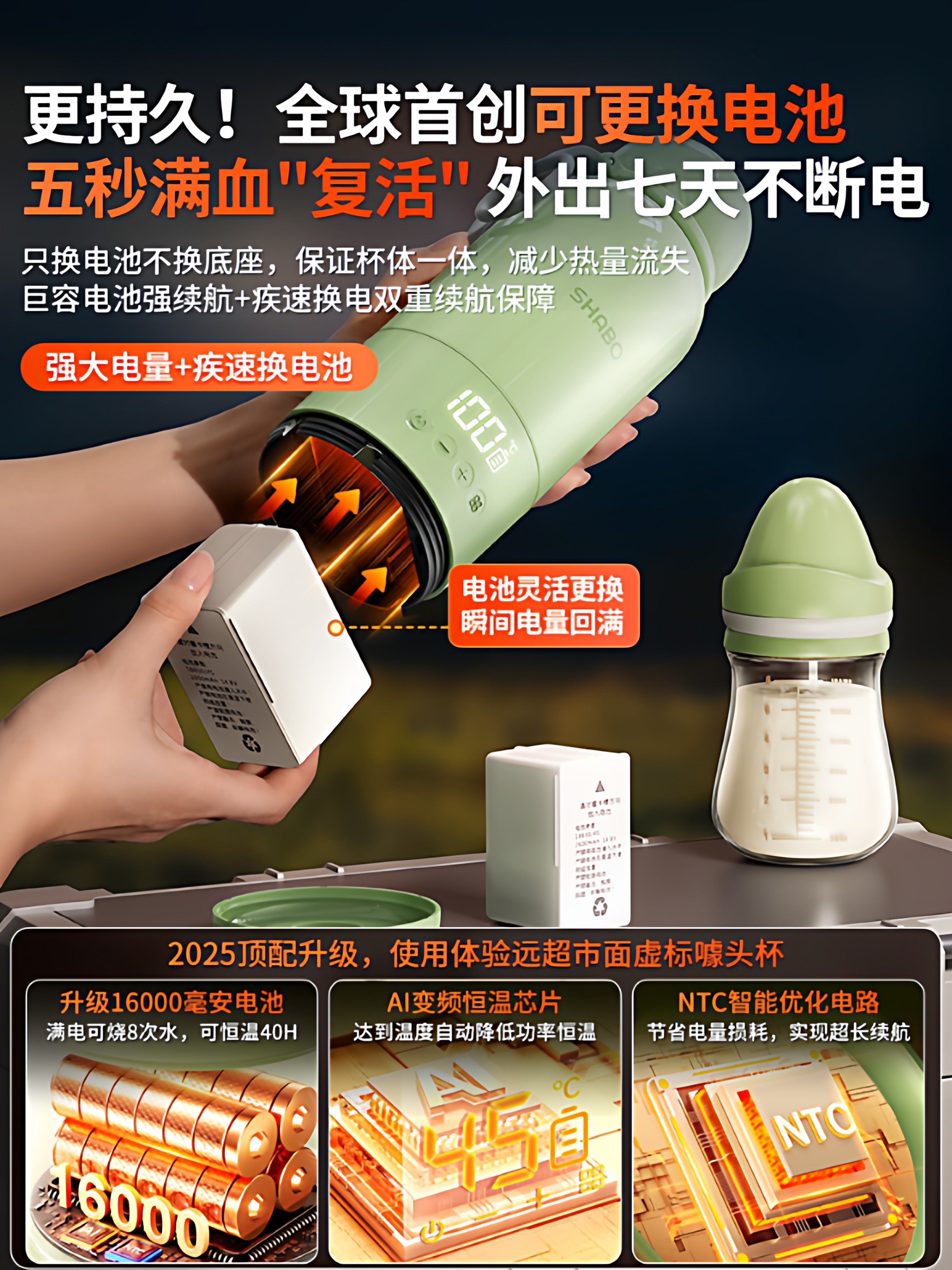 100 ℃ Boiling Constant Temperature Kettle for Babies, Wireless Milk Preparation, Special Insulated Cup for Outings, Milk Mixer, Portable