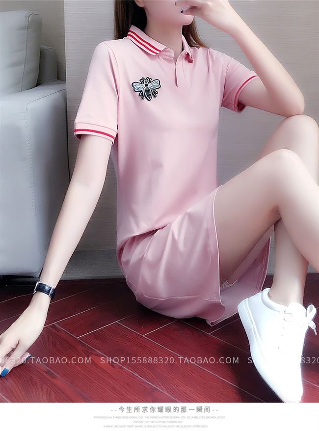 Áo thun cổ lọ gió đại học nữ 2019 mới mùa hè đầm phổ biến bình thường áo dài thể thao - Trang phục thể thao bộ adidas nữ